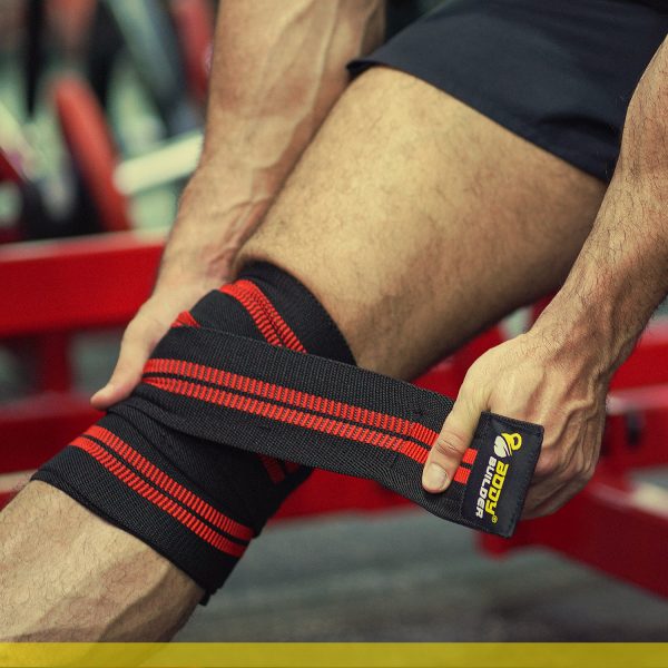 Knee Wrap Support, Black & Red, Strong Elastic Provides Extra Stabilization. - Image 3