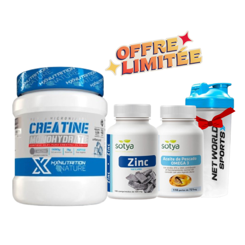 PACK – CREATINE HX 300G – OMEGA3 SOTYA 100TAB – ZINC SOTYA 100TAB – SHEKER